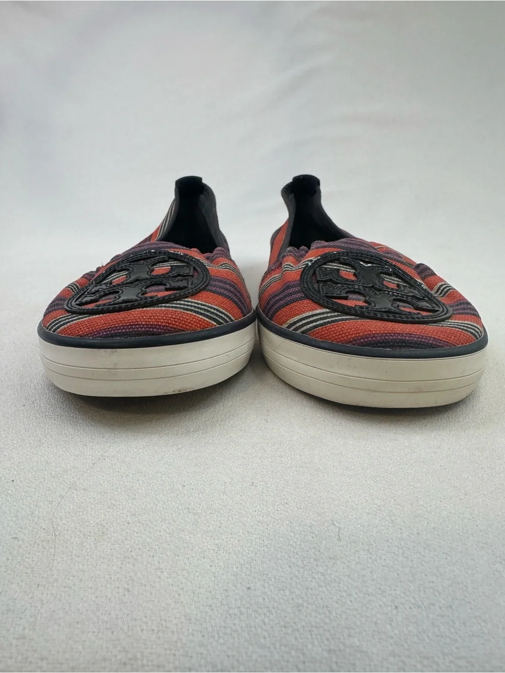Tory Burch Striped Canvas Slip On Flats Logo Shoes Women’s 7.5 Multicolor